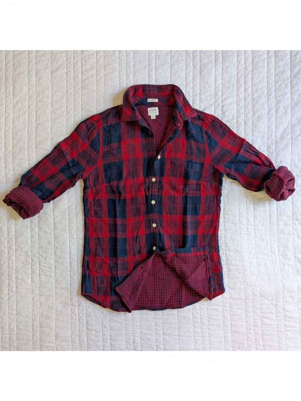 J.Crew Women’s XS Doublecloth Gauze Button Up Shirt Red & Navy Plaid Flannel